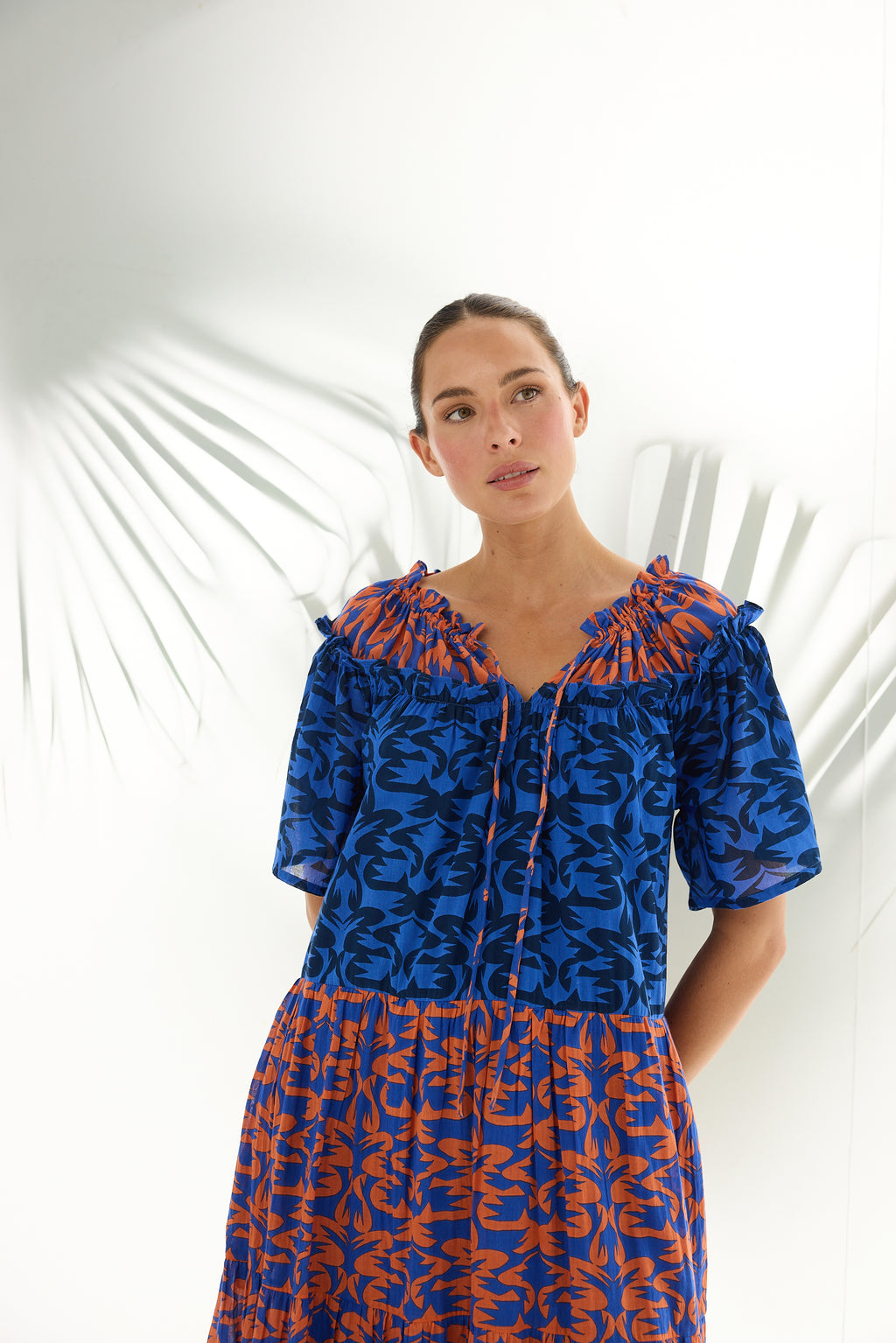 Holiday Soliel Midi Dress Orange Mosaic Print