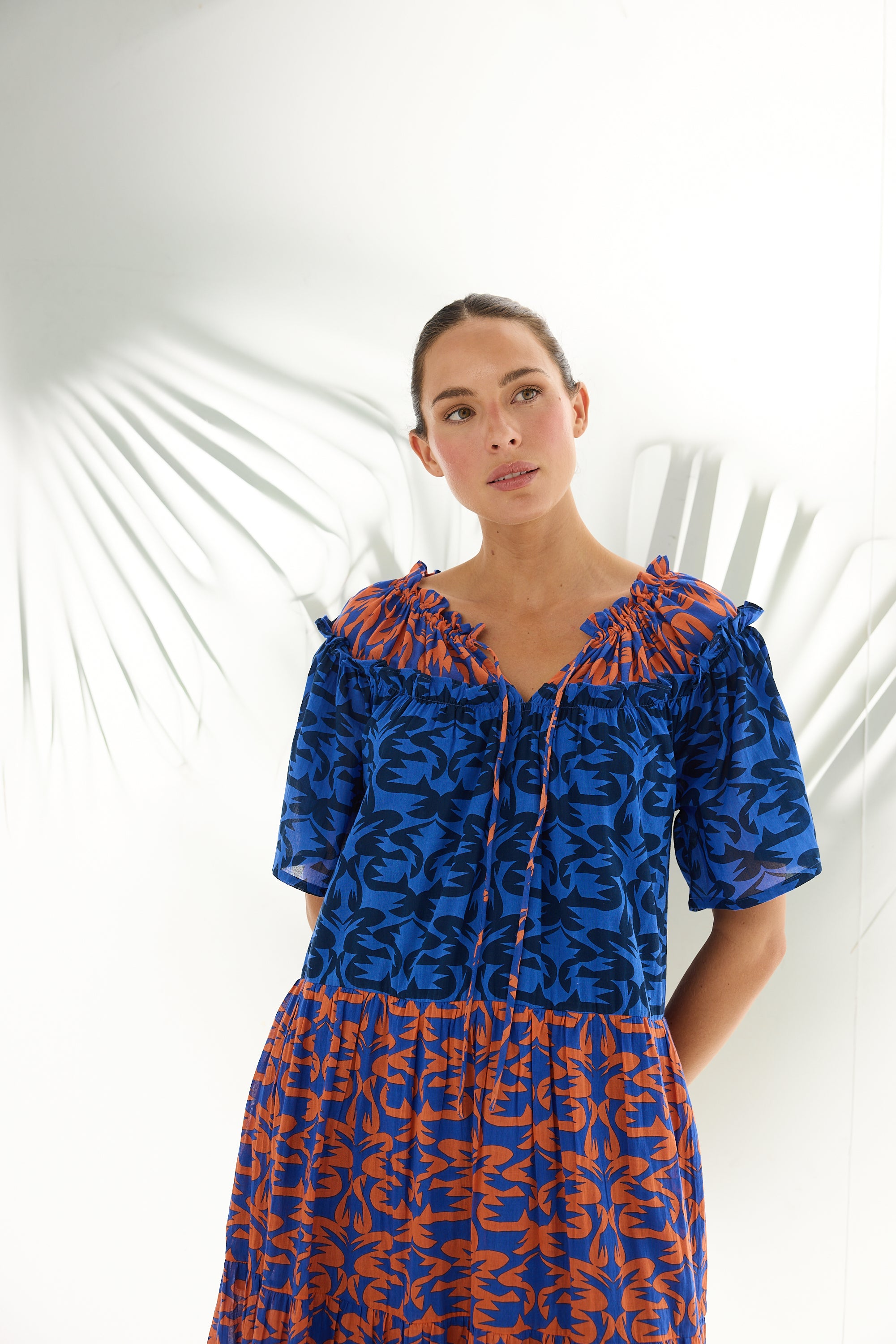 Holiday Soliel Midi Dress Orange Mosaic Print