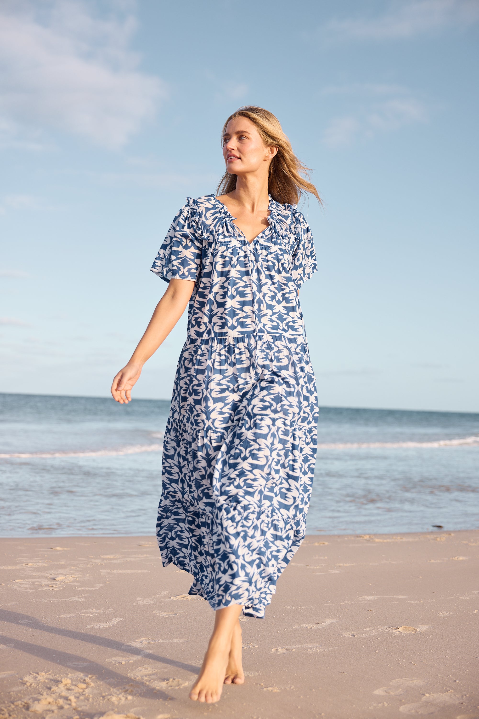 Holiday Soliel Midi Dress Tile Print