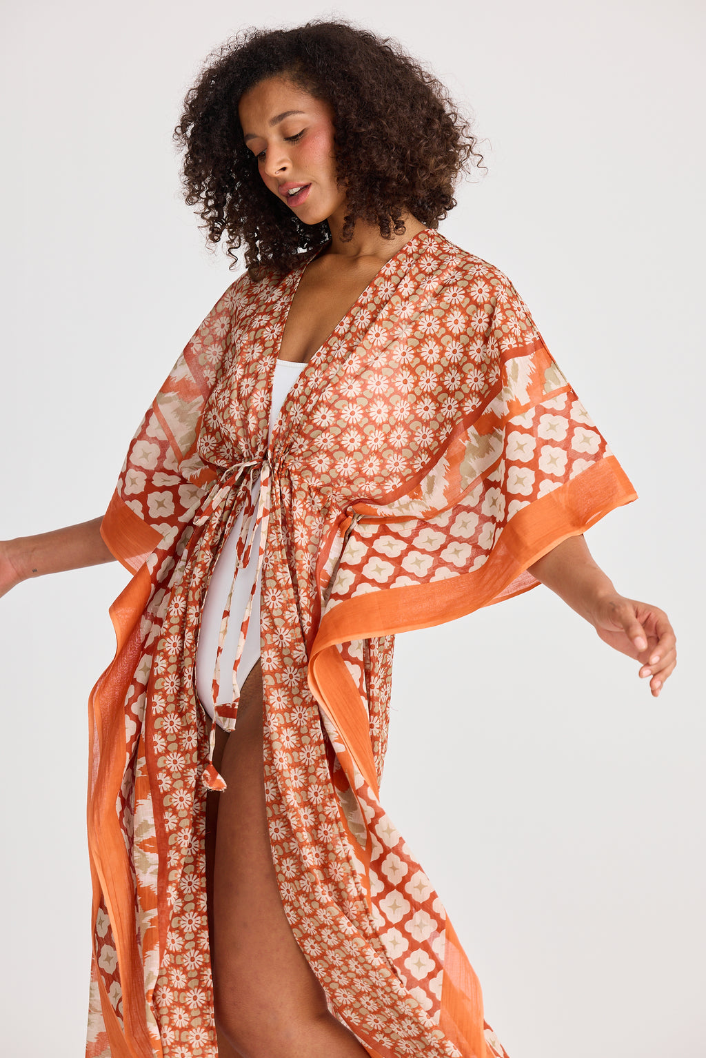 Holiday Asta Long Kaftan Rust Floral