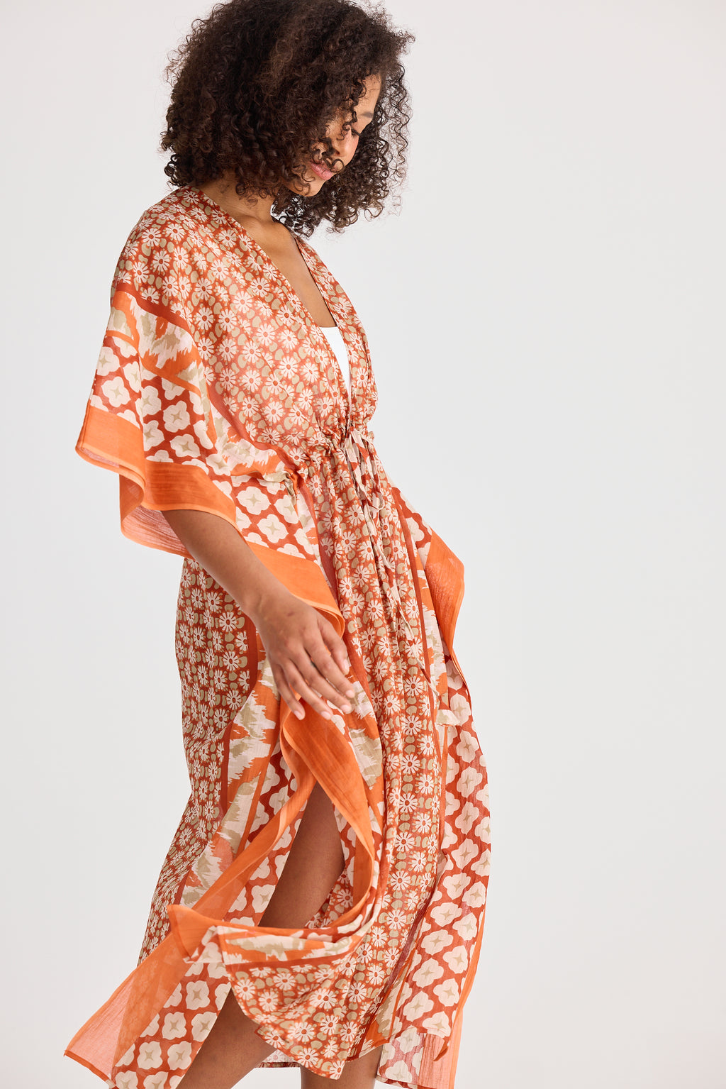 Holiday Asta Long Kaftan Rust Floral