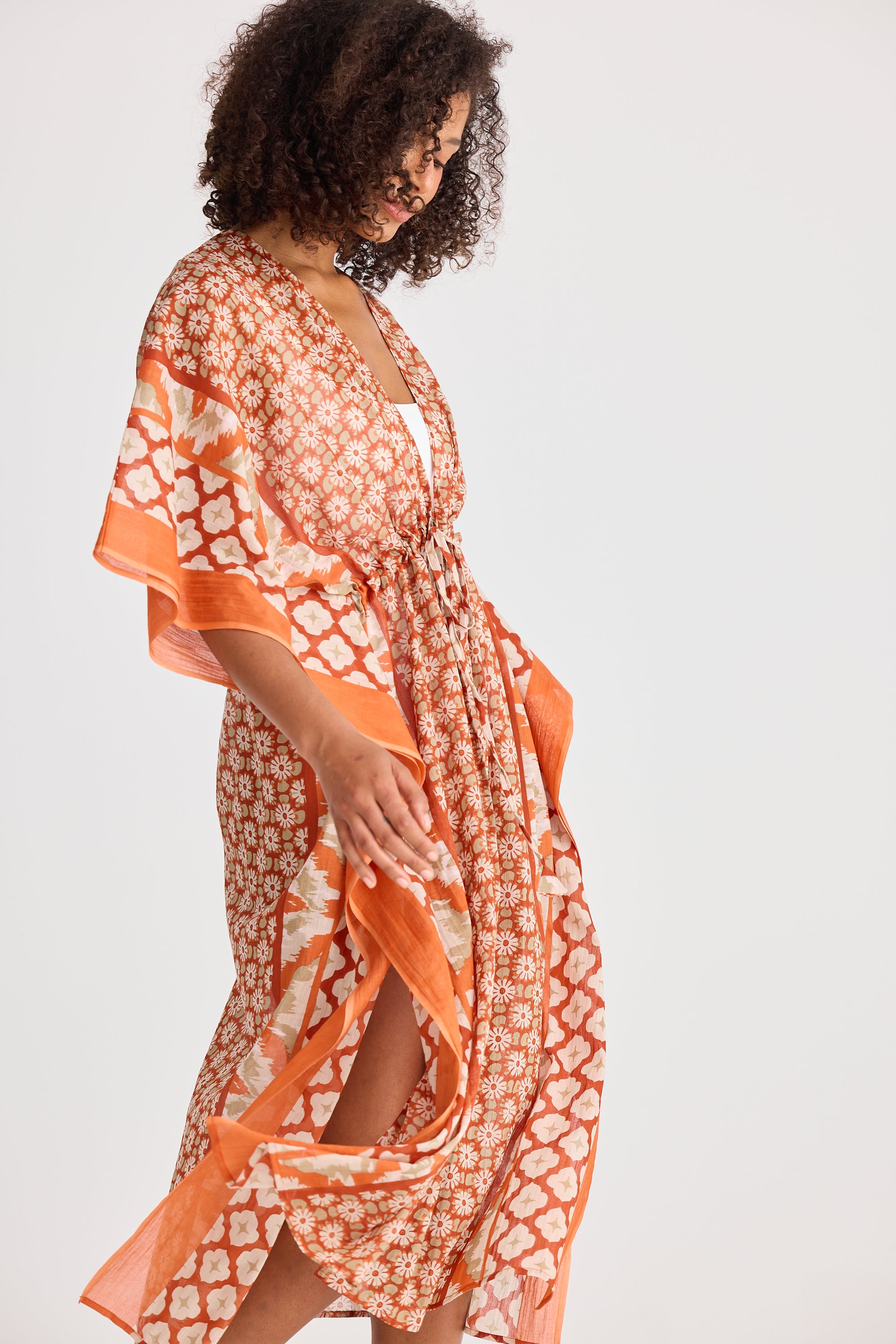 Holiday Asta Long Kaftan Rust Floral