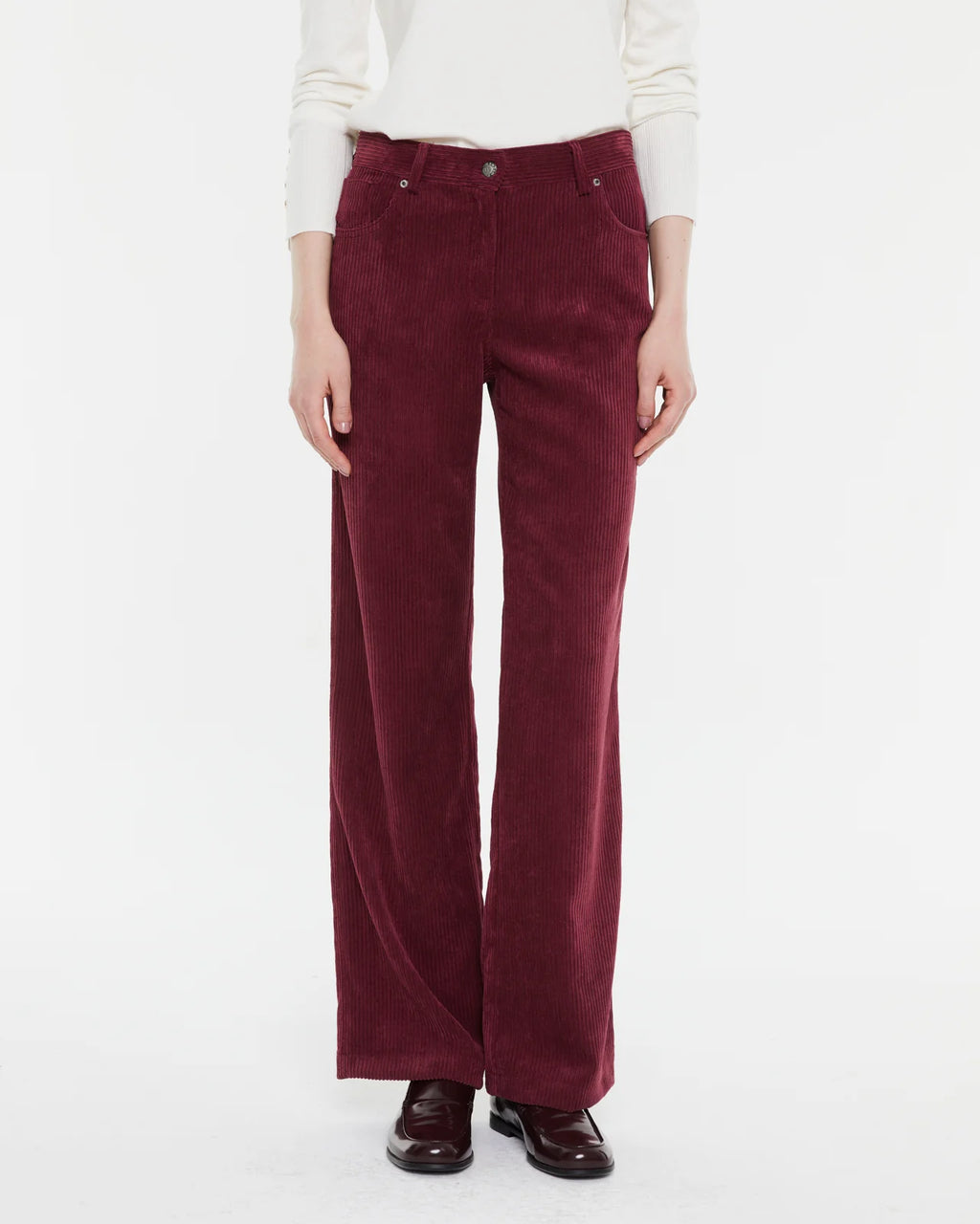 Andam Straight-leg Corduroy Bordeaux coloured Pants