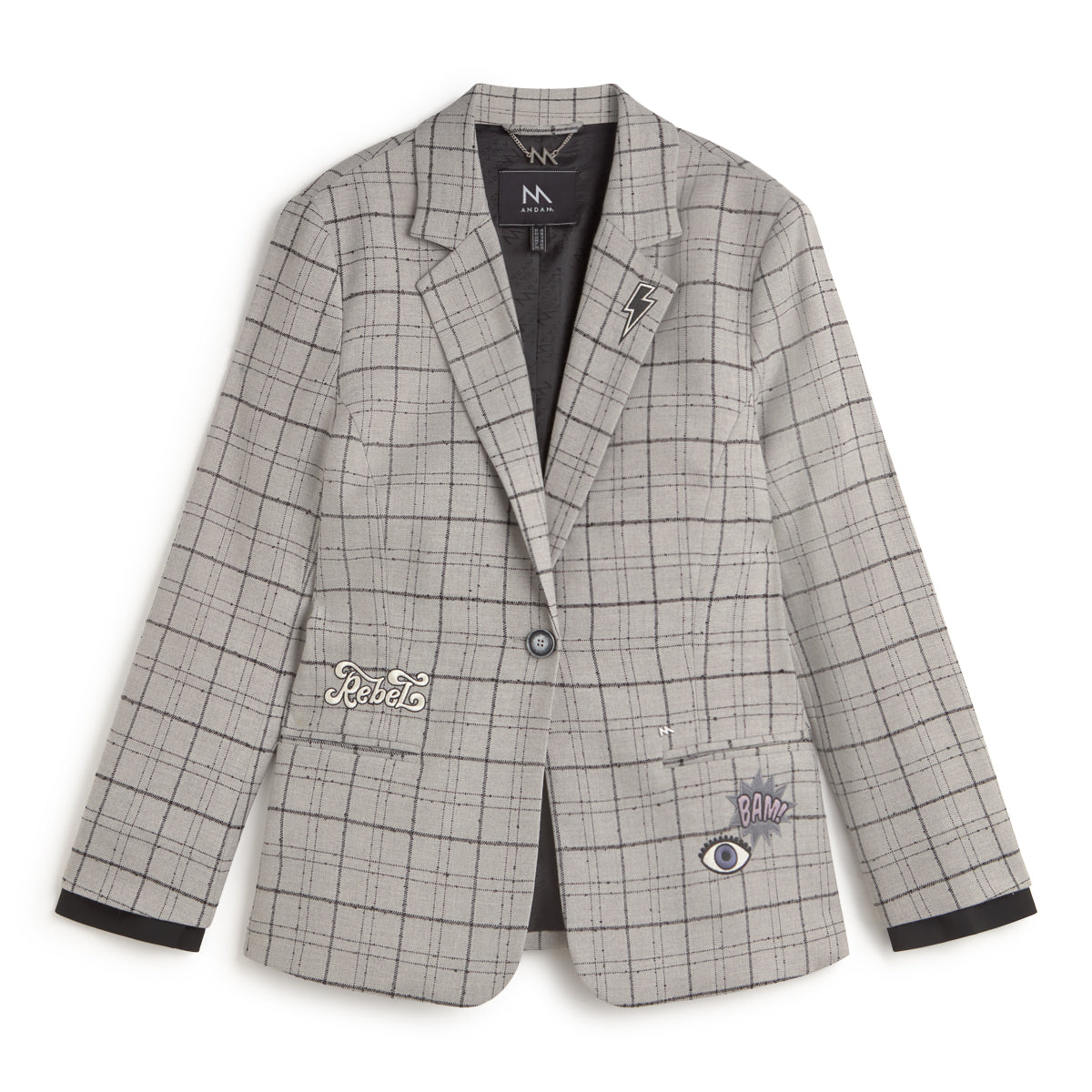 Andam Checked Blazer with Decorative Embroidery