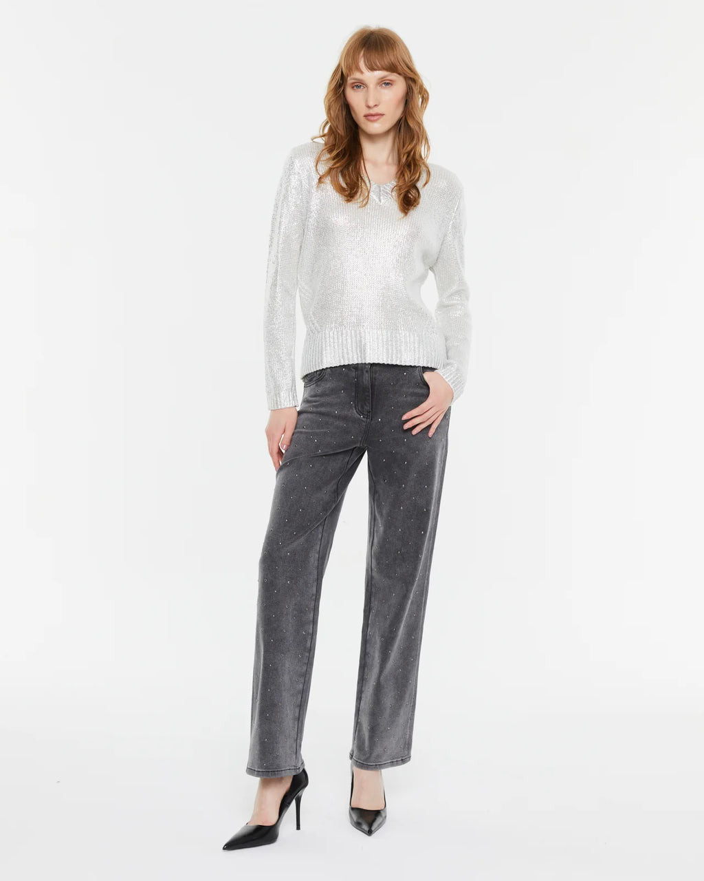 Andam Silver laminated V-neck Sweater