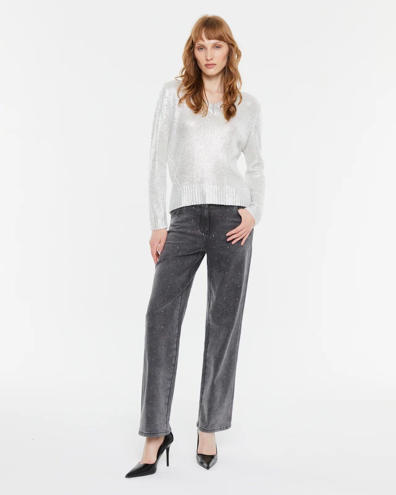 Andam Silver laminated V-neck Sweater