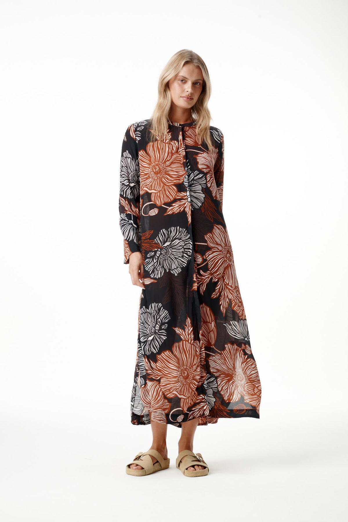 One Season India-Desert Poppy-Viscose-Black/Tan