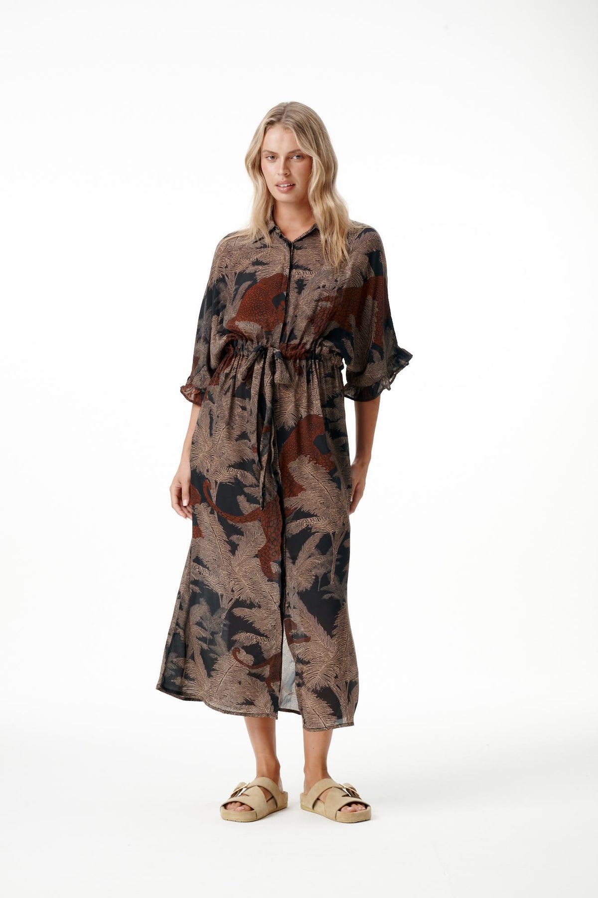 One Season Jasmine -Palm Safari-Cotton Viscose-Black/Camel