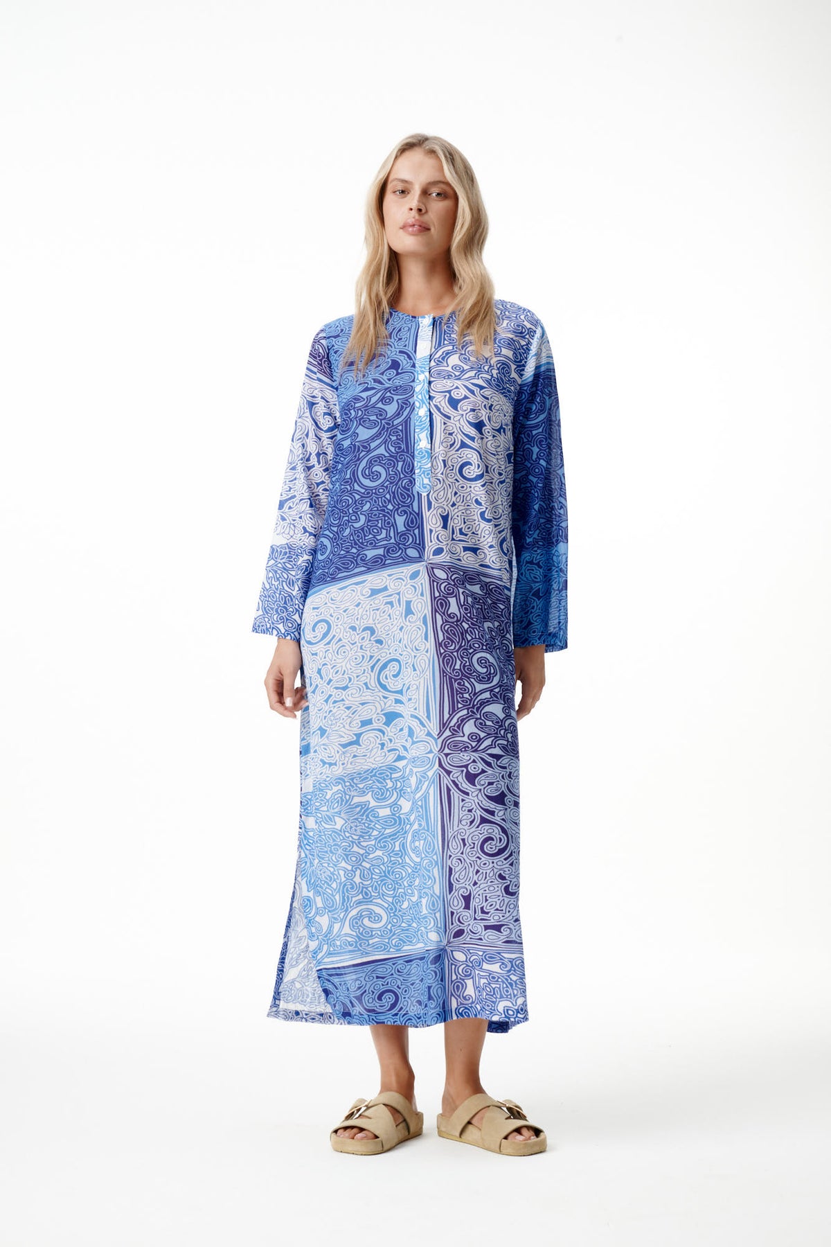 One Season Llew Maxi-Blue Mosaic-Cotton-Blue