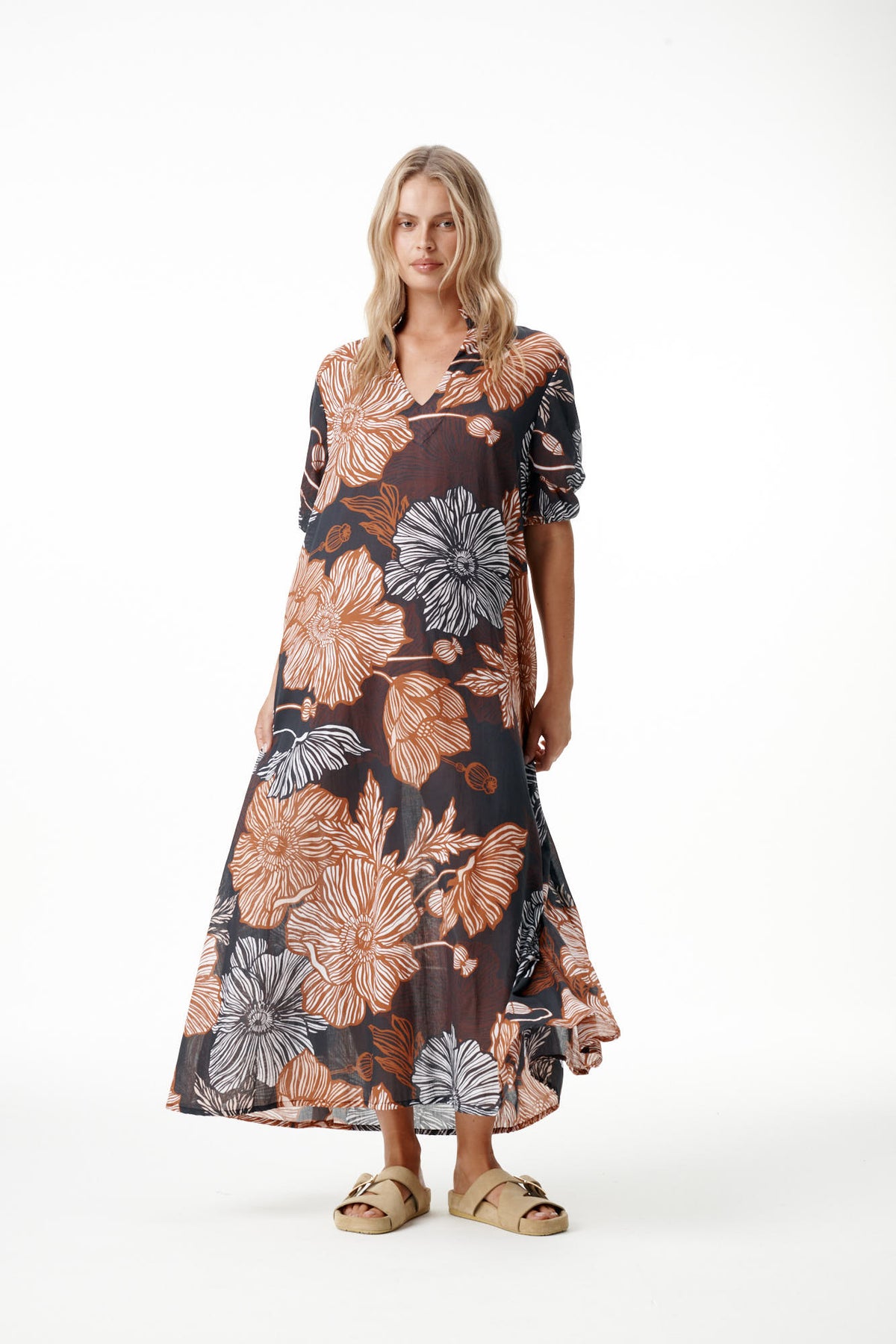 One Season Long Grace-Desert Poppy-Cotton-Black/Tan