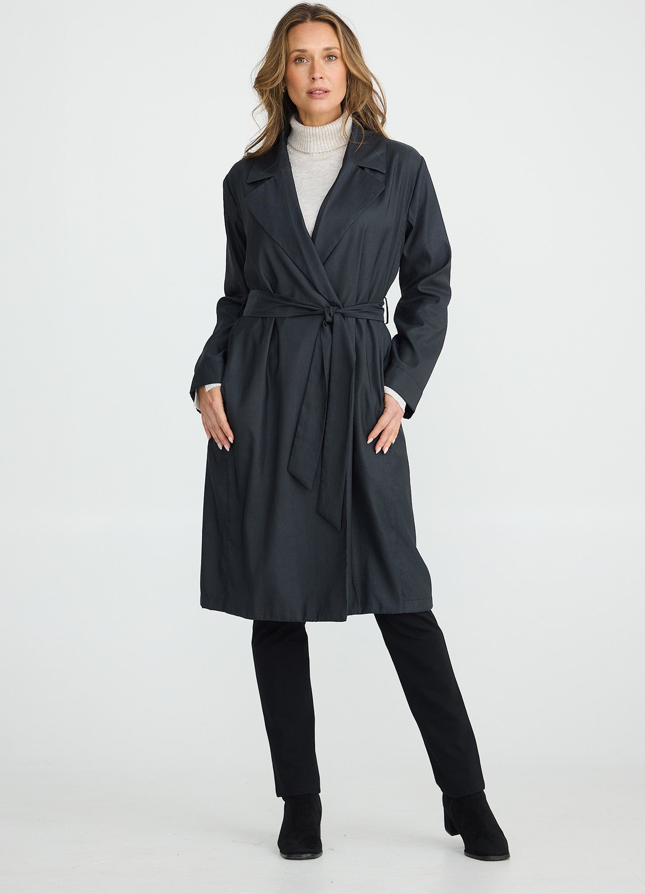 Brave & True Parker Trench Coat in Black and Stone