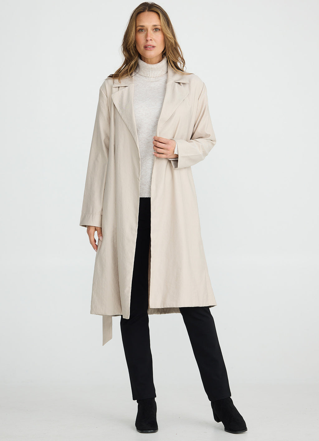 Brave & True Parker Trench Coat in Black and Stone