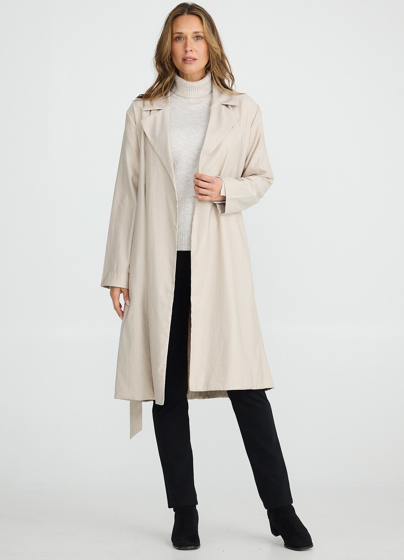 Brave & True Parker Trench Coat in Black and Stone