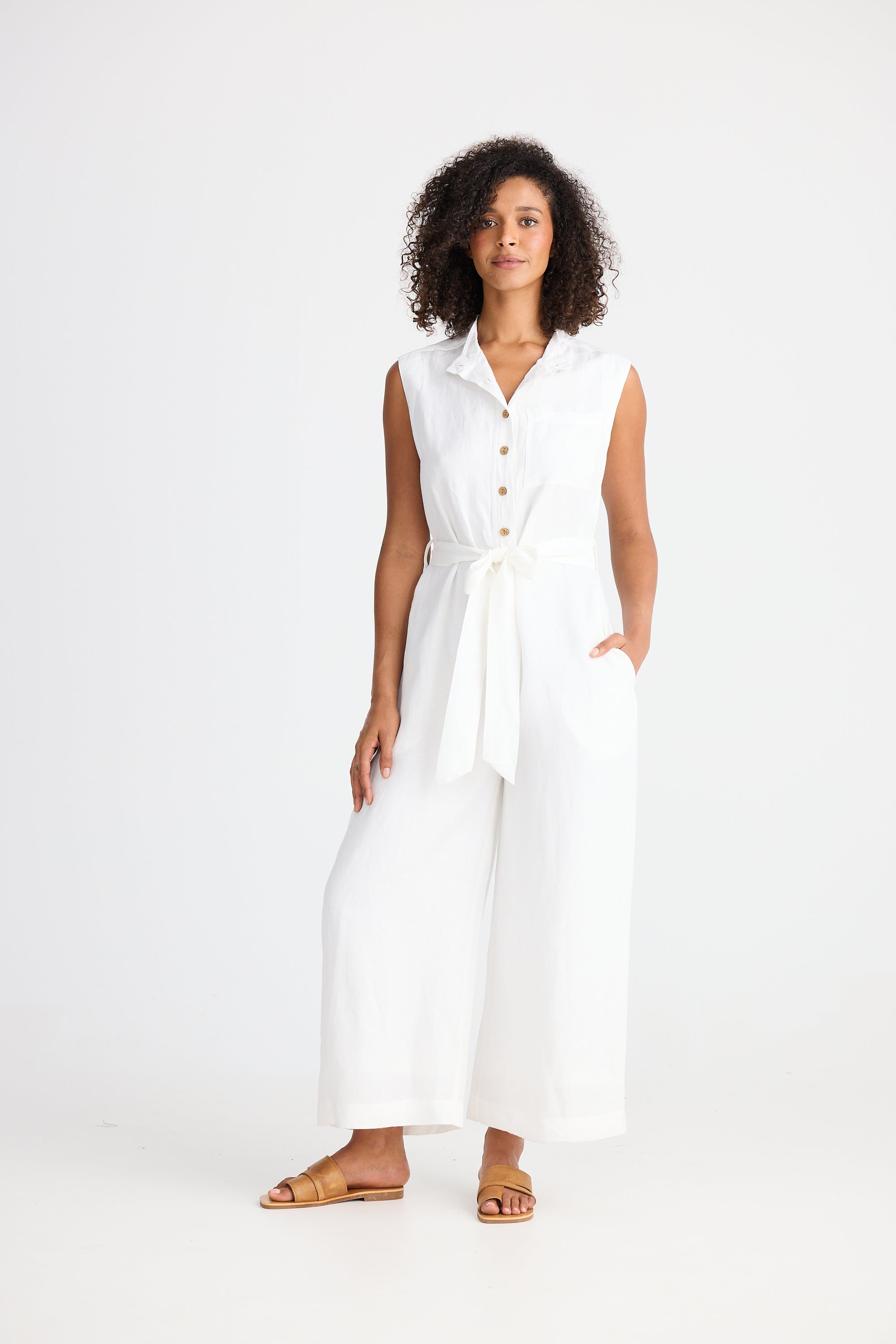 Shanty  Isola Jumpsuit - White Linen Blend