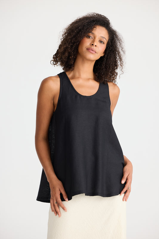 Shanty Livorno Singlet - Black Linen Blend