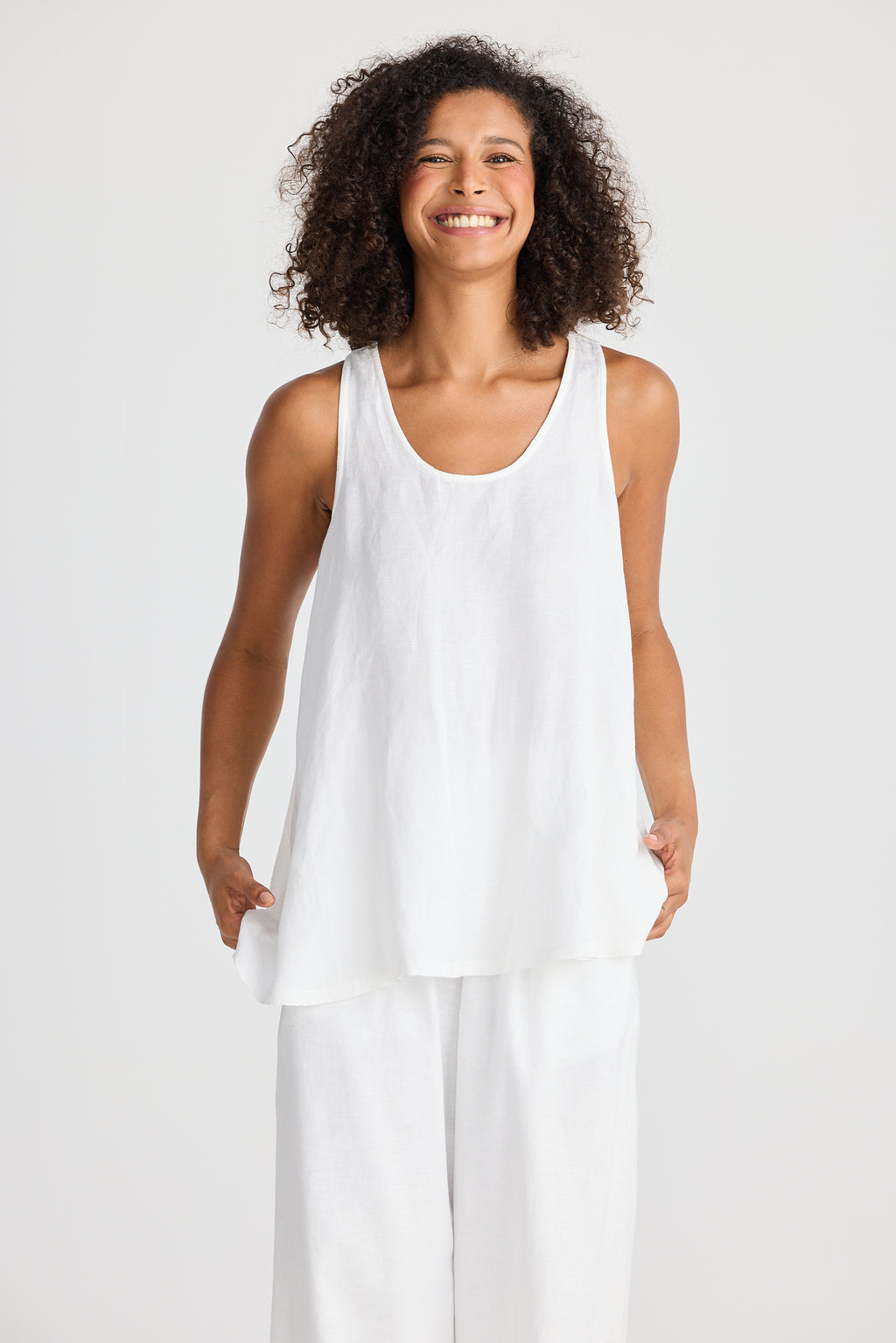 Shanty Livorno  Singlet - White Linen Blend