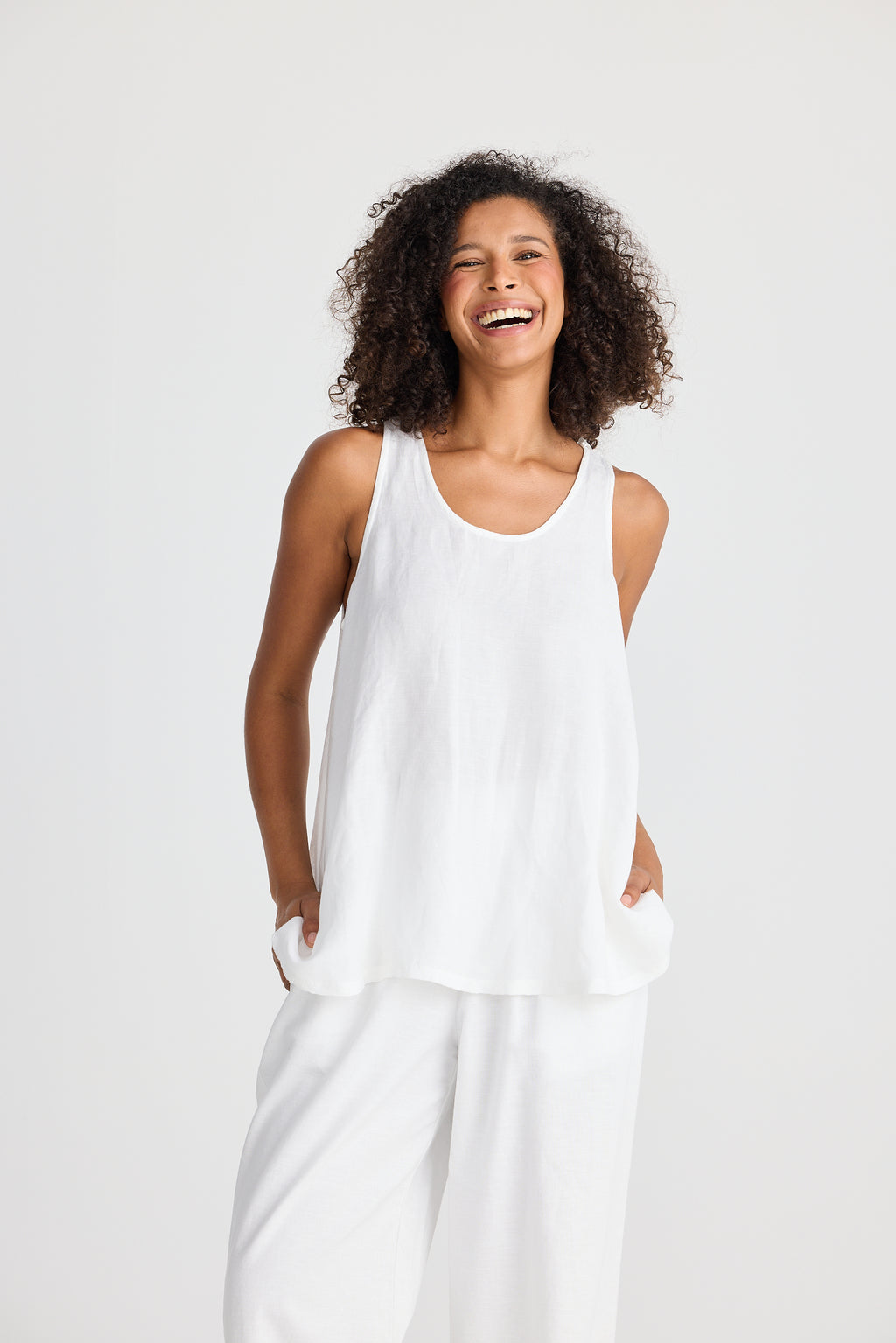 Shanty Livorno  Singlet - White Linen Blend