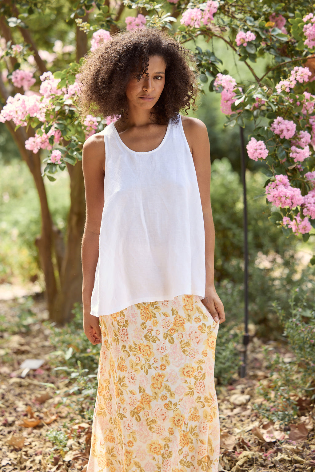 Shanty Livorno  Singlet - White Linen Blend