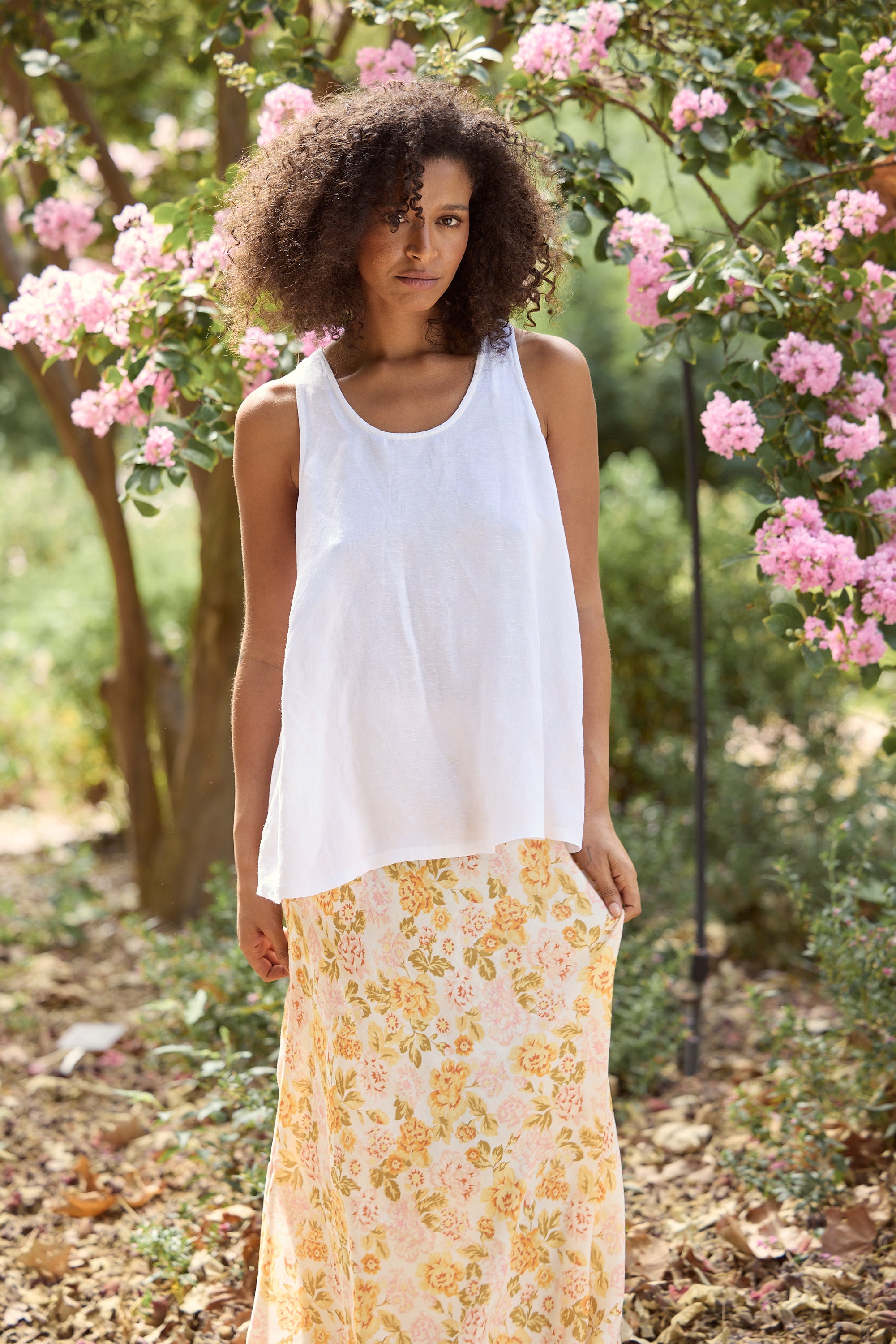 Shanty Livorno  Singlet - White Linen Blend