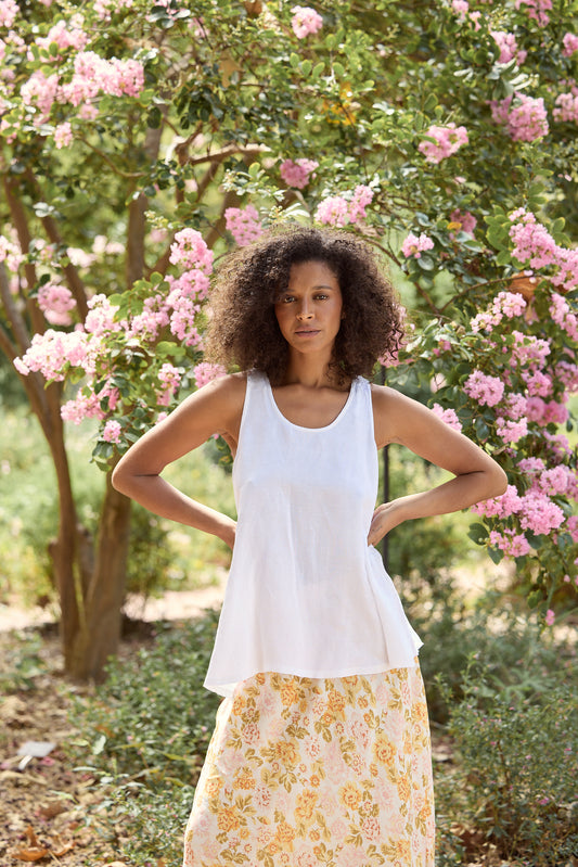 Shanty Livorno  Singlet - White Linen Blend