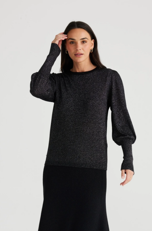 Brave and True Domenica Knit Top - Black with Sparkle