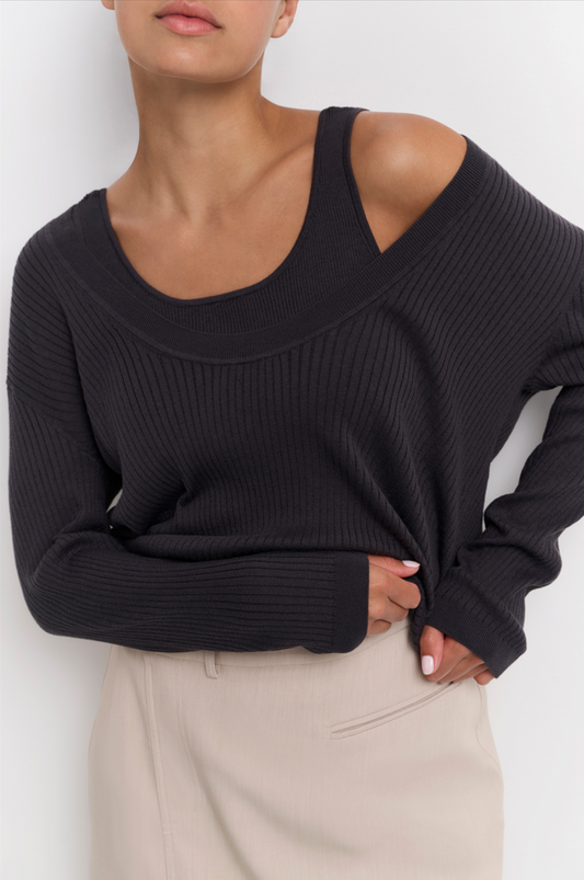 YAYA Round Rib Sweater With Tanktop
