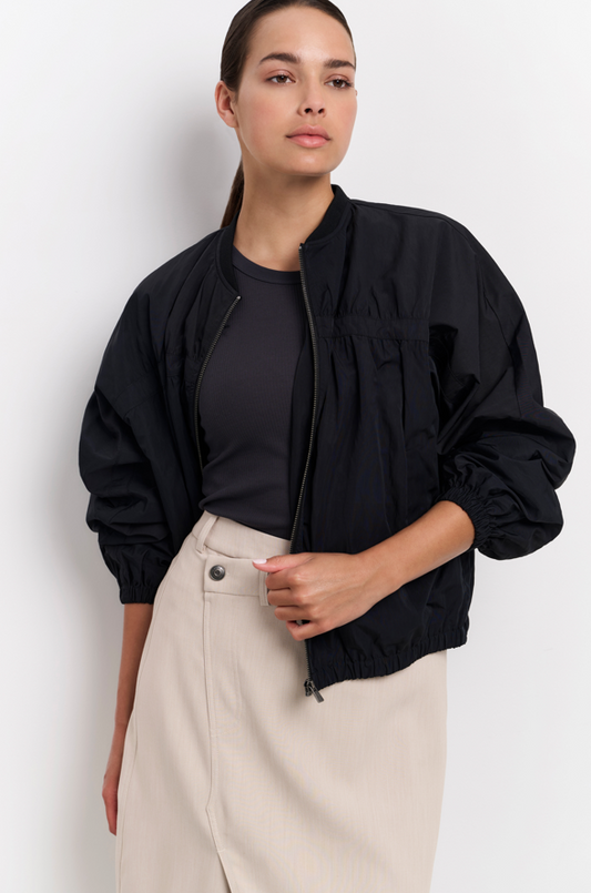 YAYA Nylon Cropped Bomber Jacket With Taping Detail