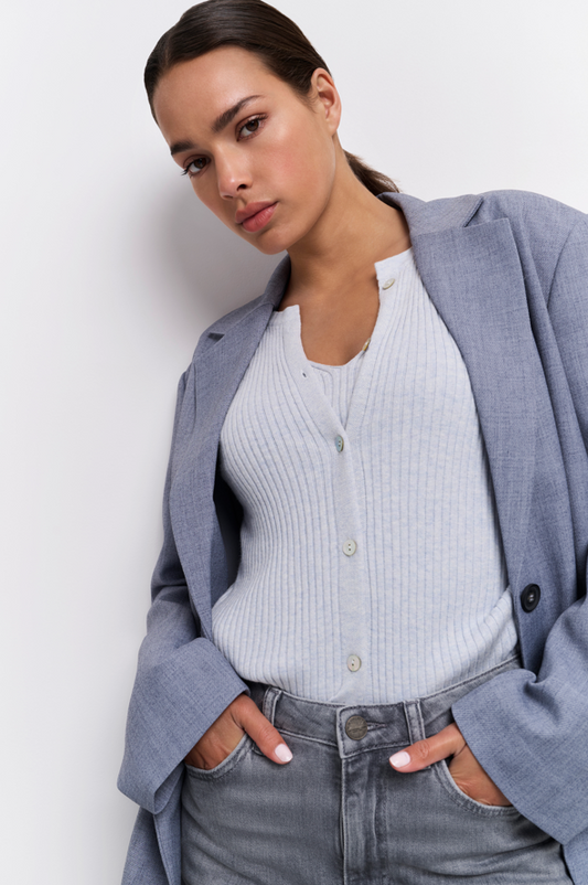 YAYA Fake Cardigan In Rib Stitch