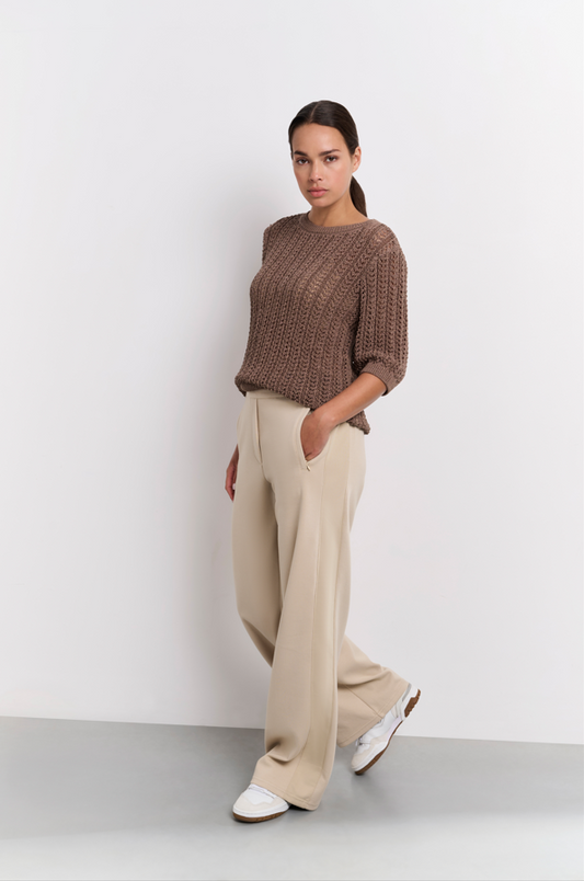 YAYA Wide Leg Trousers With Contrast Stripe And Zipper Pockets