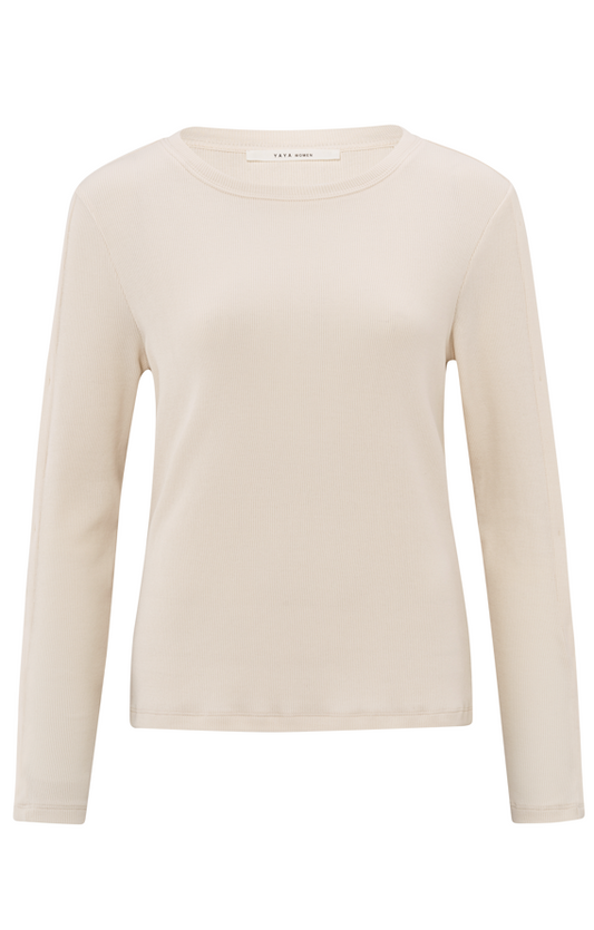 YAYA Long Sleeve Top With Buttons On Sleeves