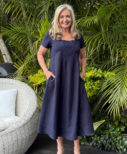 Gordon Smith The Lino Le Marais Linen Dress - Navy
