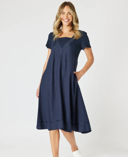 Gordon Smith The Lino Le Marais Linen Dress - Navy