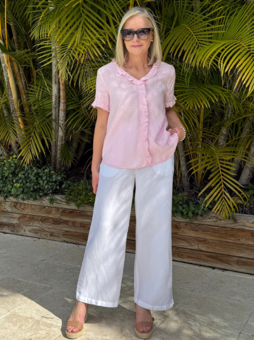 Gordon Smith Palazzo Lino Wide Leg Pant - White