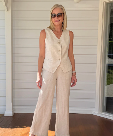 Gordon Smith Palazzo Lino Wide Leg Pant - Natural