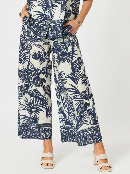 Gordon Smith Palazzo Palm Cove Print Wide Leg Pant - Navy Multi