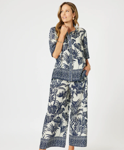 Gordon Smith Palazzo Palm Cove Print Wide Leg Pant - Navy Multi