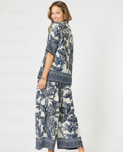 Gordon Smith Palazzo Palm Cove Print Wide Leg Pant - Navy Multi