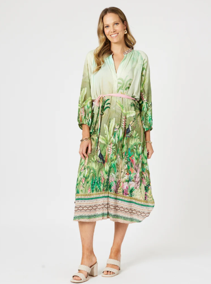 Gordon Smith Toucan Midi Dress - Green/Pink