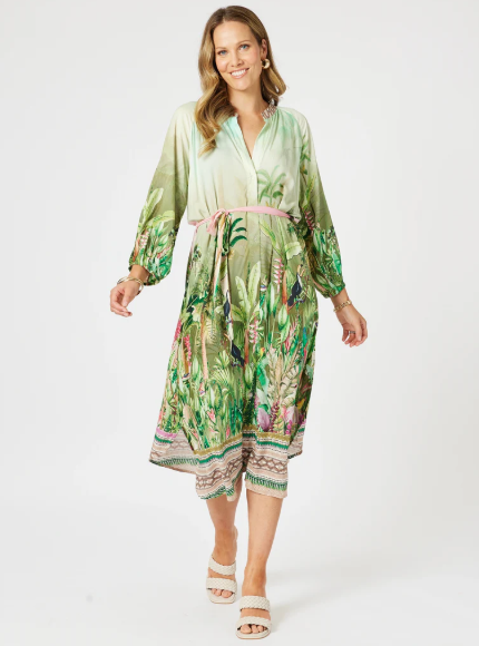 Gordon Smith Toucan Midi Dress - Green/Pink