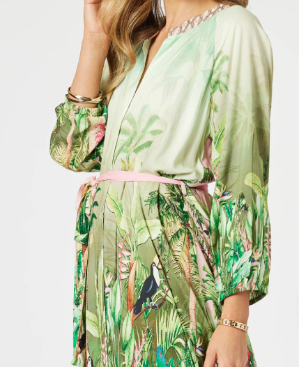 Gordon Smith Toucan Midi Dress - Green/Pink
