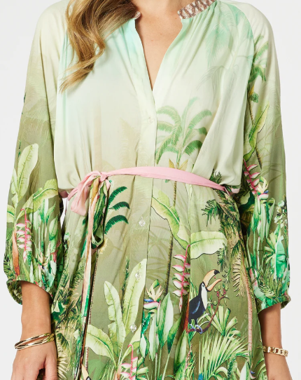 Gordon Smith Toucan Midi Dress - Green/Pink