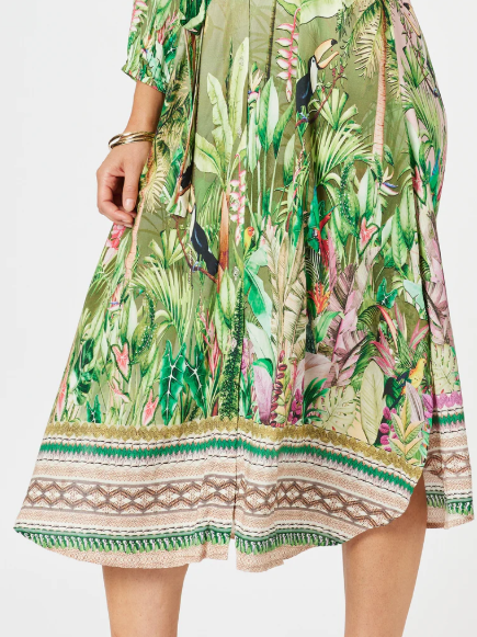 Gordon Smith Toucan Midi Dress - Green/Pink