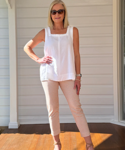 Gordon Smith Alexis Gingham Print Pant - Natural