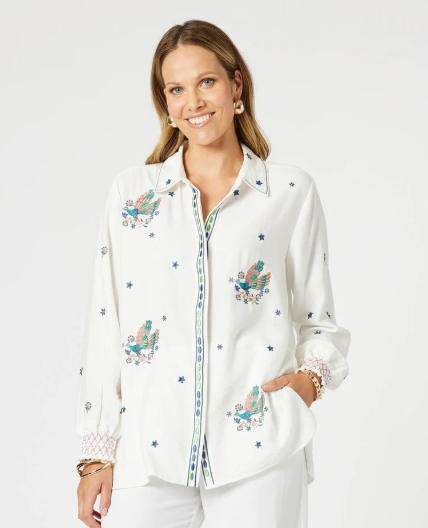 Gordon Smith Peacock Embroidered Shirt - White Multi