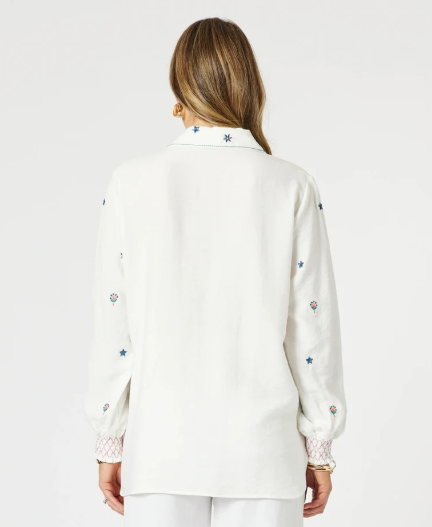 Gordon Smith Peacock Embroidered Shirt - White Multi