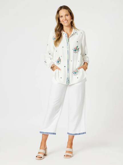 Gordon Smith Peacock Embroidered Shirt - White Multi