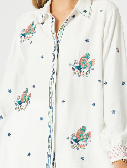 Gordon Smith Peacock Embroidered Shirt - White Multi