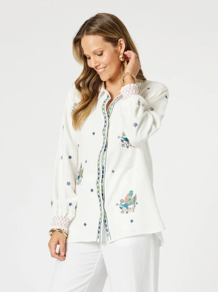Gordon Smith Peacock Embroidered Shirt - White Multi