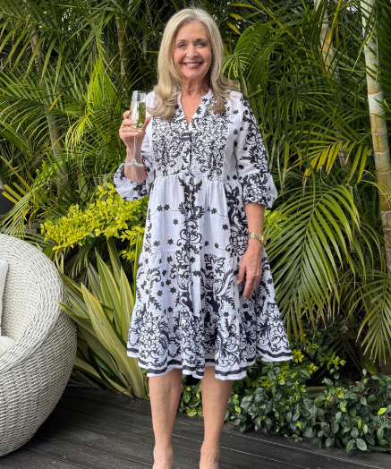 Gordon Smith Resort Beaded Dress-White/Navy