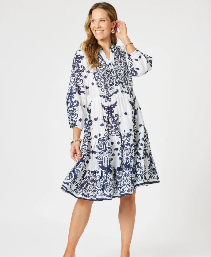 Gordon Smith Resort Beaded Dress-White/Navy